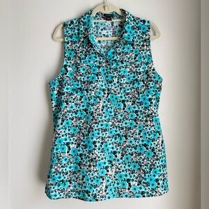 Ann Taylor Turquoise Floral Sleeveless Blouse